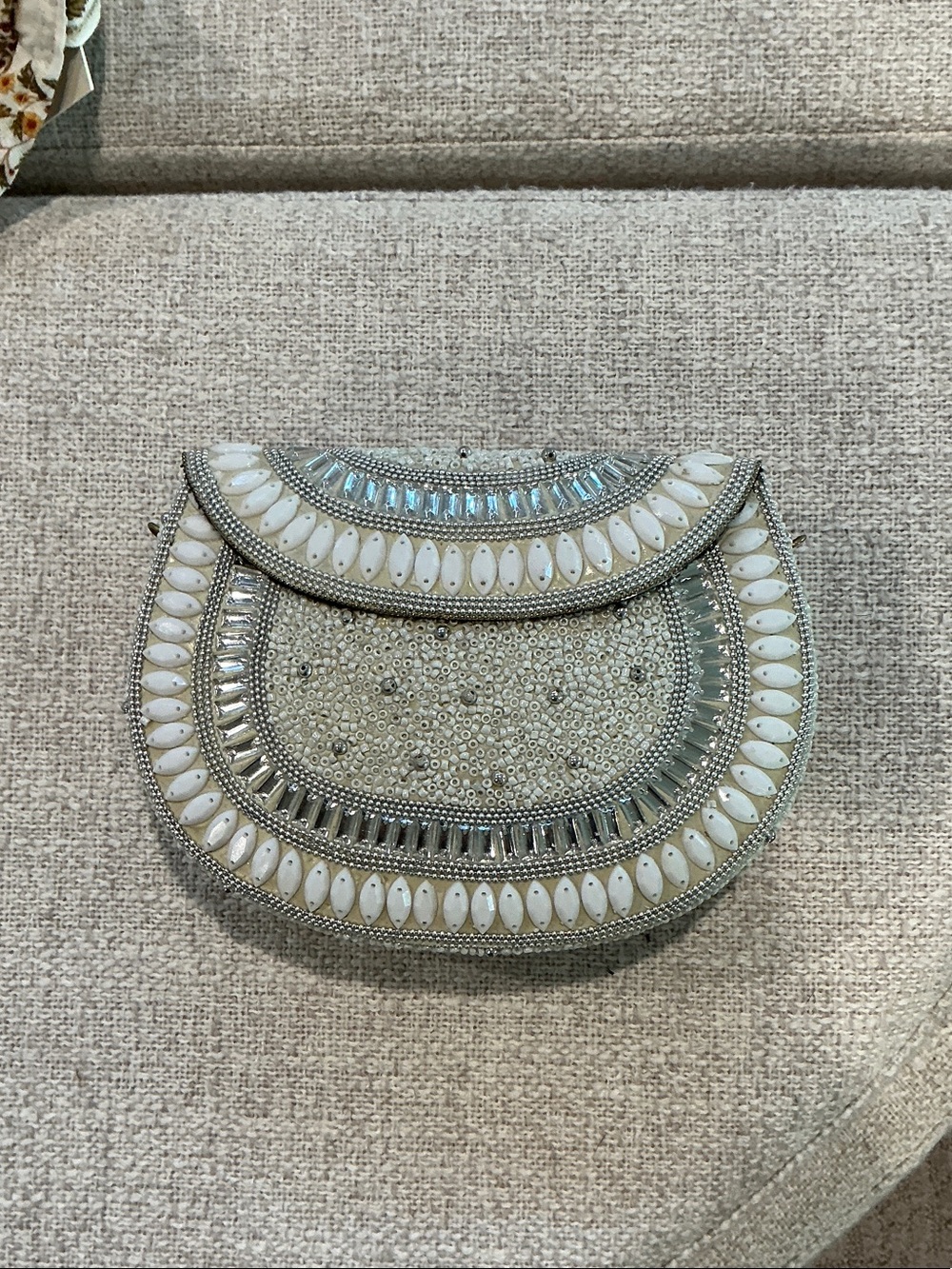 Embellished Ivory Beaded Evening Clutch